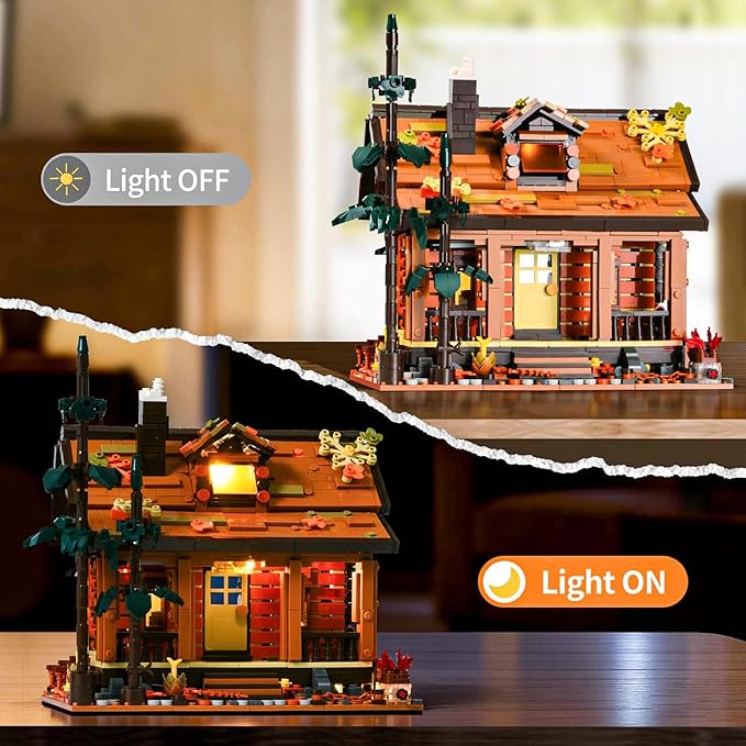 Wood Cabin Building Blocks Set for AdultsForest Wooden House Building Toys with LightLog Cabin Construction KitsHome Decor Gifts for Adults and Teen 14+(1969Pcs)