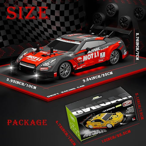 1:20 RC Drift Car for Kids4WD 2.4GHz 30KM/H High Speed Remote Control Car Racing Sport Toy Car with LED LightsDrifting Tires＆2 Batteries (Red 01)