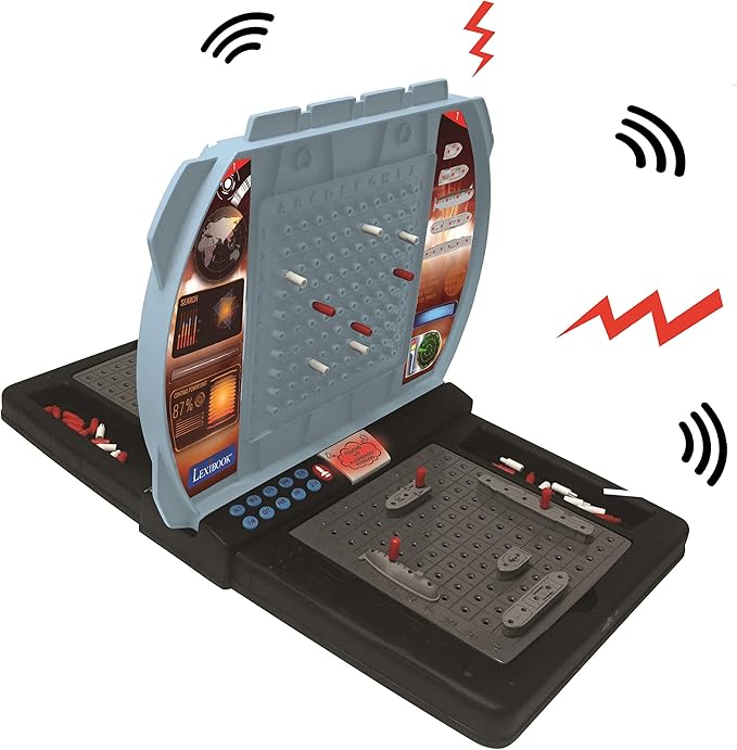 Talking Sea Battle (French English Spanish Portuguese) Electronic Board Game 1 or 2 Players Interactive Light and Sound Effects Strategy batteriy Operated Grey/Black GT2800i1