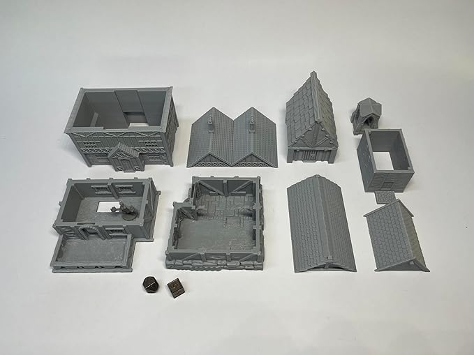 Paintable Tabletop Miniature Little Town Building Terrains - 18mm Scale Dioramas Building Set Scenery with Medieval Architecture Style by HAUTICO (HVillageHouses4-1)