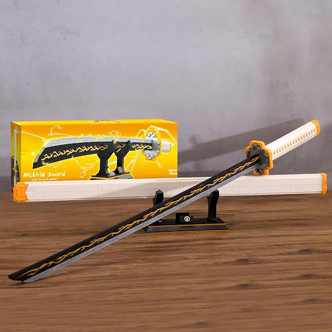 HIGH GODO Zenitsu Sword Building Set 38.8in Demon Sword Set with Scabbard and Stand Cosplay Anime Samurai Sword Handmade Katana Sword for Adults Teens 14+ (956 Pieces)