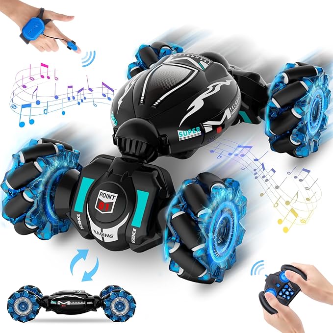 RC Cars Gesture Sensing Stunt Car Toys for Boys Girls 6-12 Year Old 2.4Ghz 4WD Hand Remote Control Toy 360° Rotate Transform Off-Road Drift with Lights Music Birthday Xmas Gifts for Kids