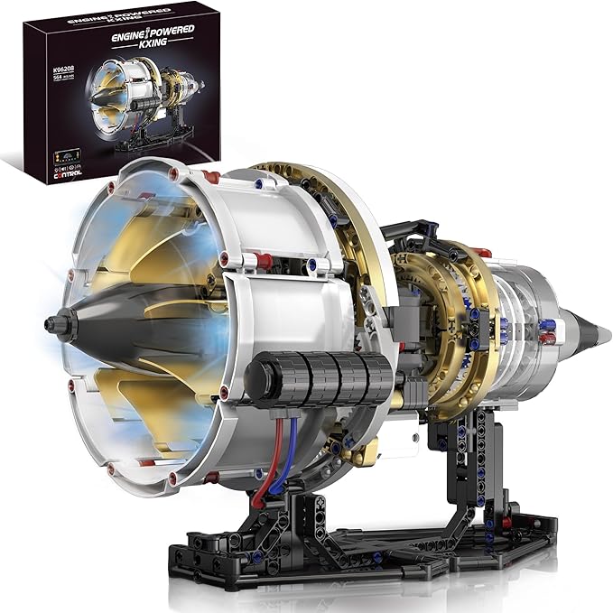 BrixVibe Aircraft Engine Building Set That Works Mini Turbojet Model Kit Technic with APP Control Light &amp Motor Collectible Mechanical Engineering for Adults