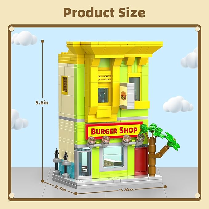 City Burger Shop Building Set Tiny House Building Blocks Decor Model Kit MOC Street View House for Adults Teens Age 14+ TV Fans (342 PCS)