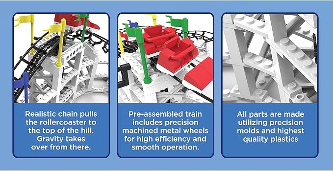 CDX Blocks: Flyer - 539 Pieces Building Brick Set Gravity Powered Roller Coaster Model Promotes STEM Learning