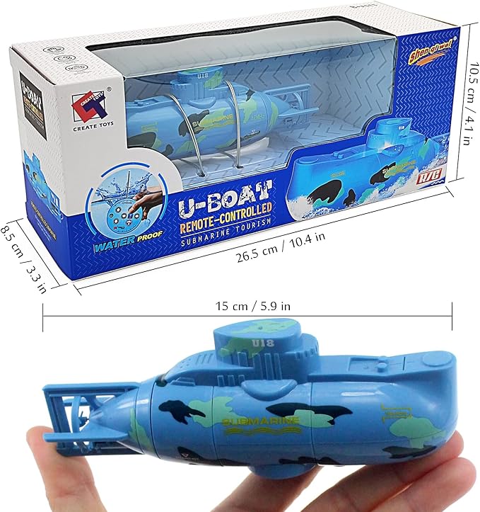 Tipmant Mini RC Submarine Toys Remote Control Boat Electric Swim Diving Fish Tank Water Tube Kids Birthday Gifts (Blue)