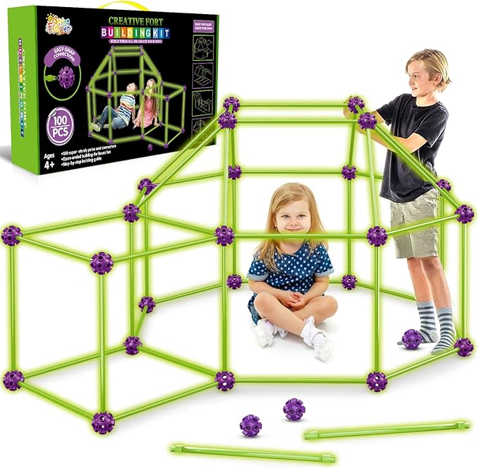 SpringFlower 100 PCS Glow in The Dark Fort Building Kit for KidsEducational Gift for 3 4 5 6 7 8 9 10 11 12 Years Old Boys and GirlsSTEM Construction Toys
