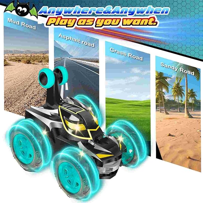 Kids Toys Bat RC Car for Boys 4-7 - Cool Bat Monster Remote Control Crawler Toy 360° Flip Fast Stunt &amp 4WD Light Up Wheel - Fun Boy Gift Idea for Birthday Chirstmas Stuff Age 3 4 5 6 7 8
