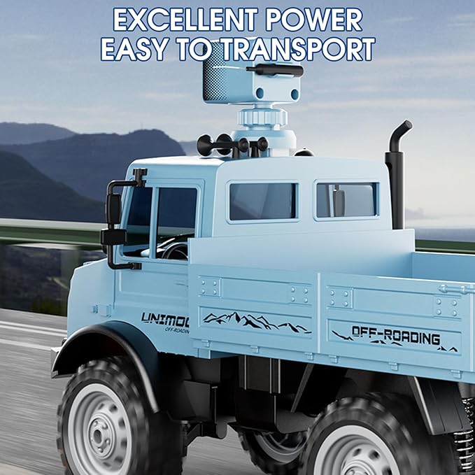 RC Military Truck 1:16 Scale Remote Control Car with Camera All Terrain Rock Crawler Off-Road Truck 2.4GHz Army Transport Vehicle with Rechargeable Battery for Adults Blue