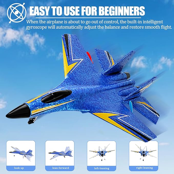 Remote Control Airplane for Kids 2 Channels Foam RC Planes Jet Wireless ToyHobby RC Glider Aircraft for Beginners Teen Boys Girls Adult Blue