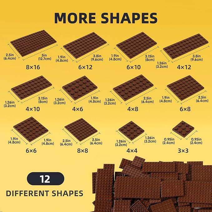 150 Pieces Small Base Plate Sets Classic Flat Pieces for Moc Building 12 Size DIY Building Boards - Compatible with All Major Brands Brown