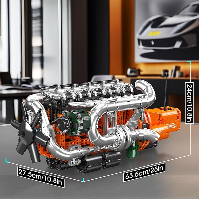 Mould King 10200 V8 Engine Model Kit for Truck MOC Engine Model Kit with Transmisslon Engineering Model Building Kit with Battery 3236 PCS
