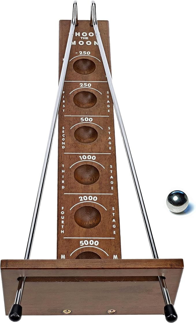 WE Games Shoot The Moon Game Large 17.5 inch Size Walnut Wood Stain Retro Games for Adults Classic Table Top Board Game