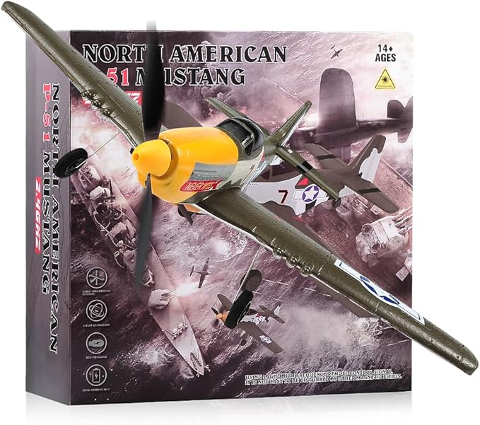P51 RC Plane for Adults Kids 4 Channel Remote Control Airplane with Aileron/Rudder/Elevator/Gyro Aerobatic Mustang Fighter Glider with 3 Modes Stabilization System Easy Learning to Fly