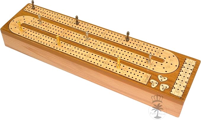 PALM ROYAL HANDICRAFTS 3 Track Continuous Cribbage Wooden Cribbage Board Made with Maple Wood/Teak Wood and Storage Available for pegs and Cards Christmas Gift