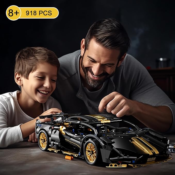 Sport Car Building Block Sets for Adults1:14 Technical Race Car with LED Collectible Model Scale Engineering Toys Gifts for Boys Men Teens Black Supercar Fans 8+ 8-12 12-16 13 14 14+