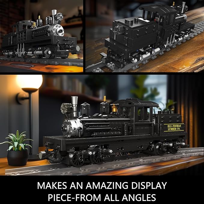 Mould King Shay-Type Steam Locomotive Building Set with LED Lighting Remote/App Control Model Train Block Kit with Tracks Engineering Toy Kit for Adults (880 PCS)