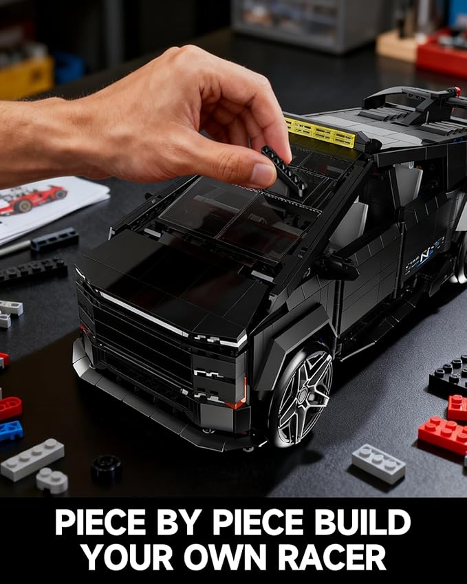 Remote Control Building Kit Futuristic Cyber Truck Model Black Electric RC Vehicle with Omniwheel Drift 1572 Pieces Construction Set for Adults 14+