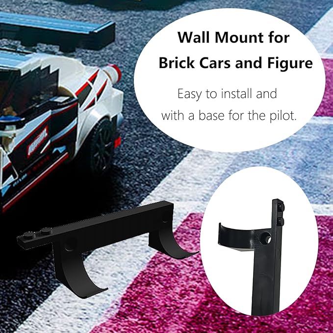 TEYOUYI 24PCS Wall Mount for Any Lego Speed Champions Sets Wall Bracket for Lego Speed of Champions with a Base for The PilotWall Mount for Brick Cars and Figure Black