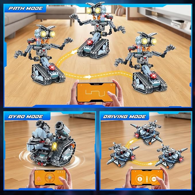 Robot Building Toy with Lights 5 in 1 Robotic Building Set with APP &amp Remote Control RC Tech Tracked Tank Car Fighter Jet Model Kit 795 PCS Easter Gift for Kids Boys Girls Ages 8+