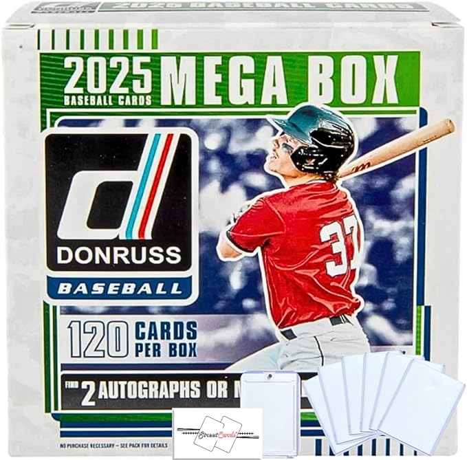 2025 Donruss Baseball Mega Box with 120 Trading Cards + 6 Toploaders + Magnetic Holder + StreetCards Magnet!
