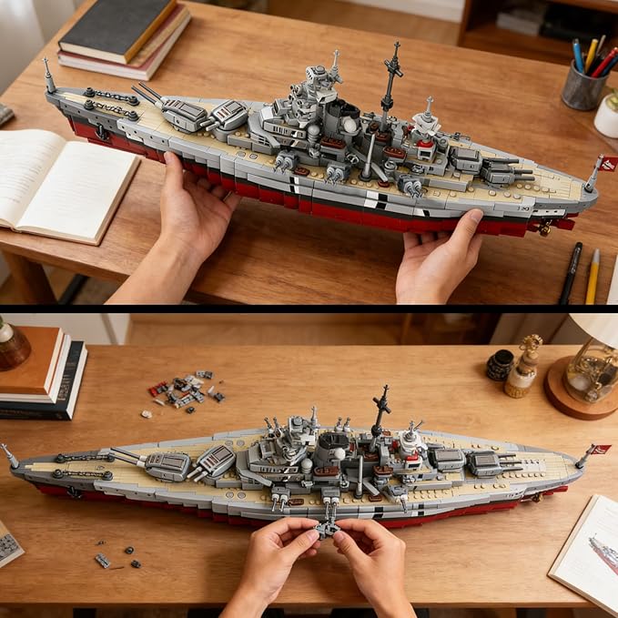 WW2 Military Bismarck Battleship Building Set Large-Sized Warship A Gift Compatible with Lego et for Adult Collection(2073 Pcs)