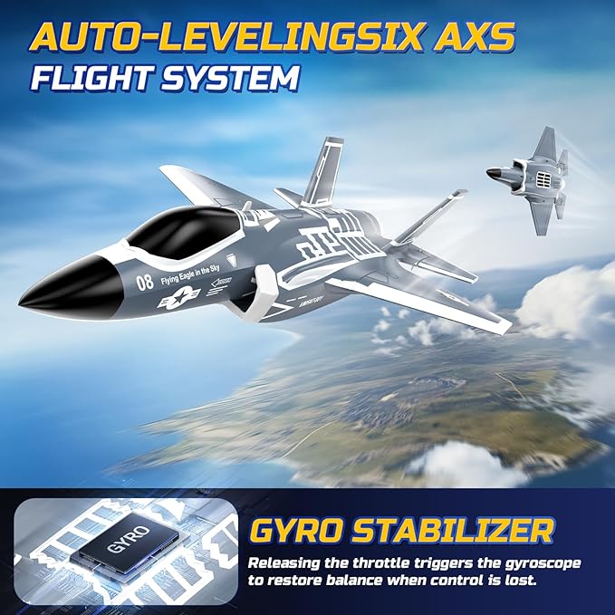 DEERC F35 4 Channel Brushless RC Plane for Adults Remote Control Airplane EDF Fighter Jet2.4GHz 6-axis Gyro Stabilizer EPP RTF Hobby Glider Aircraft Plane Easy to Fly for Advance Player