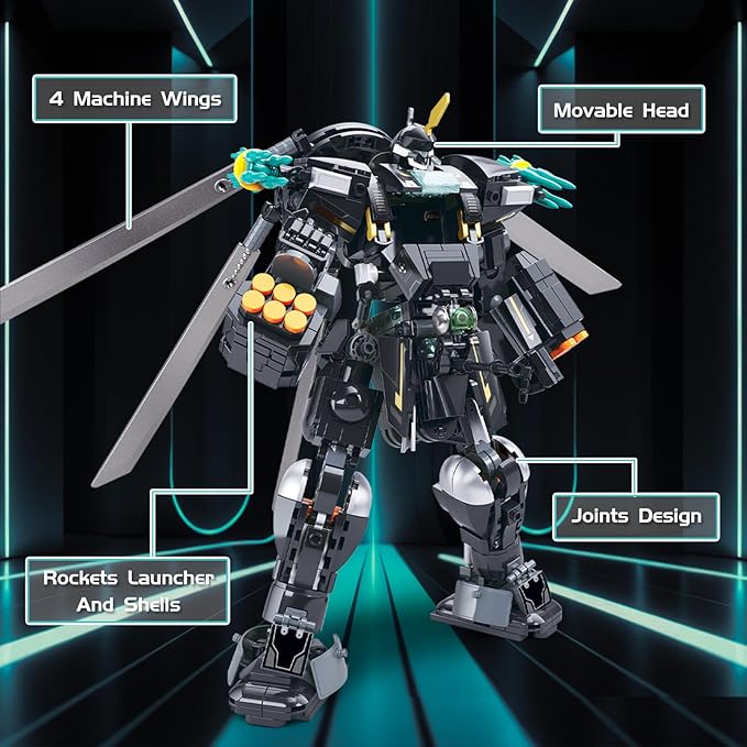 Mech Robot Transforming Building Blocks Set for Adults Black City Protector Mecha Model Action Figures Cool Creative Robots STEM Toys Gift for Teens Boys 545 Pieces