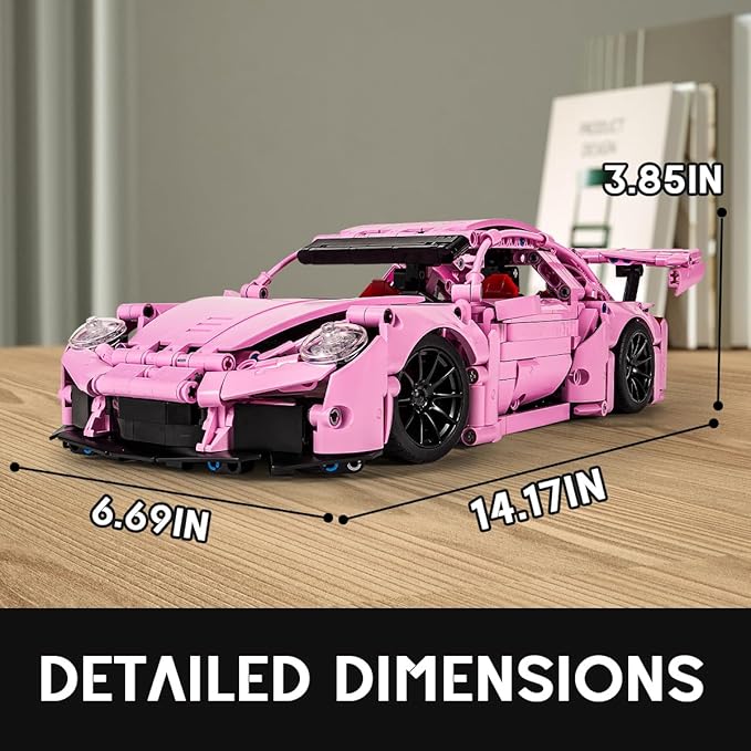 Pink Sports Car Building Blocks Set Toy Collectible MOC Car Model Building Blocks for Adults and Kids (1388 PCS)
