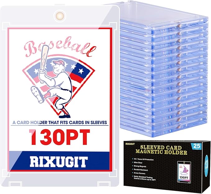 25-Pack Sleeved Magnetic Card Holders -130pt One Touch Card Holder with 2.63x3.7 Larger Inner Dimension First Insert Card into Soft Card Sleeve Then Place into Card Holder for Double Protection