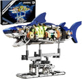 Mechanical Shark Fish Building Block Set687 PCS Movable Ocean Animals Decor Collection Toy Compatible with Lego Sets for Boys 8-14STEM Birthday Gift for Adults Women Girls Boys Age 8-12(with LED)