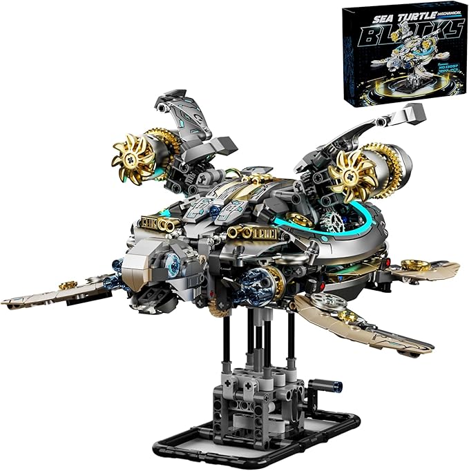 Mechanical Turtle Building Block with Hand-Crank Gear Motion Steampunk＆Educational Construction Set for Adults Teens and Model Enthusiasts