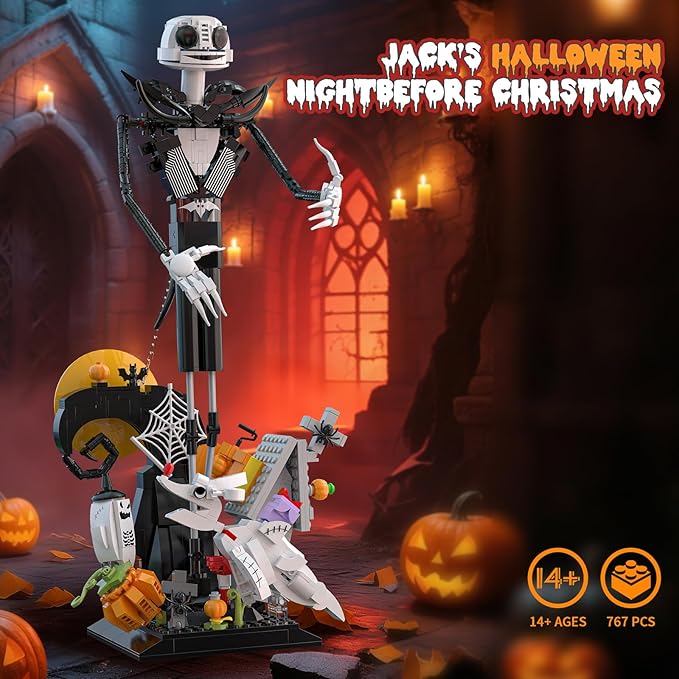 Horror Skull Building Set Before Christmas Haunted House Building Blocks Set Pumpkins and Skeleton Ghosts Halloween Christmas Building Toys Gifts for Movie Fans Adults