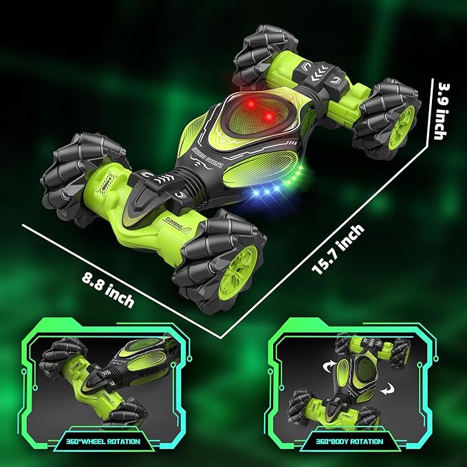 Remote Control Car Hand Controlled Gesture RC Stunt Car with Lights &amp Roll Stunt for Kids 6-13 Year Old 4WD 2.4GHz Off-Road 360° Rotation Toy Car Gift for Boys Girls