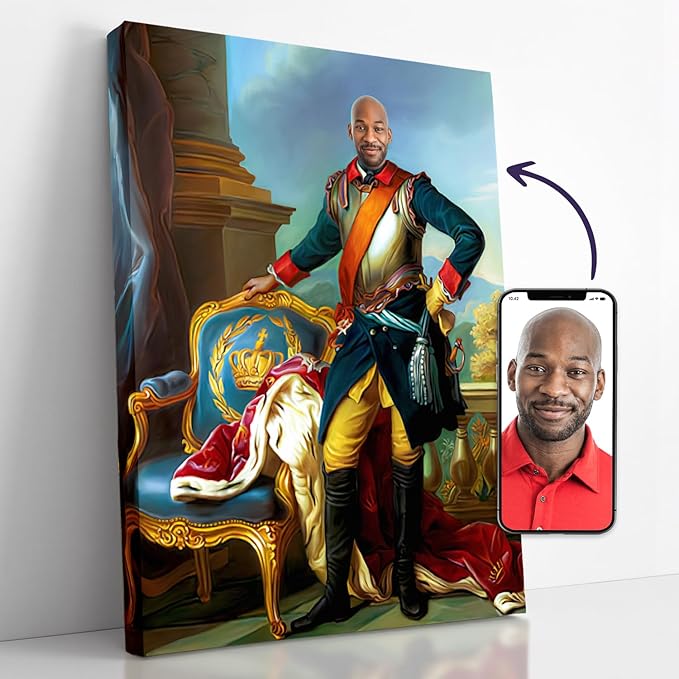 Turn Me Royal Custom Portrait from Your Photo Personalized Canvas Wall Art as Unique Birthday Gift for Men Turn him into Royalty (The Fair King 18 x 24)