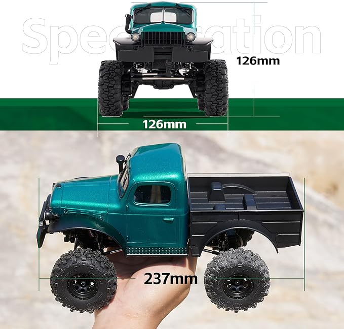 FCX24 FMS 1/24 Power Wagon Brushless RC Crawler Offroad Trucks 4X4 RC Rock Crawler with 2 Speed Switch Portal Axles and LED Lights for Adults (Green)