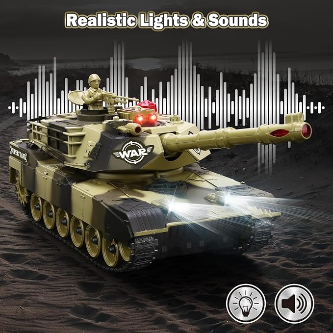 Remote Control Tank for Boys - Kids Simulated Army Tank Toy 1:28 Scale 8 Channels RC Tanks with Toy Soldiers 2 Batteries Rotating Turret &amp Sound Military Toys Great Gift for Boys Age 8 9 10