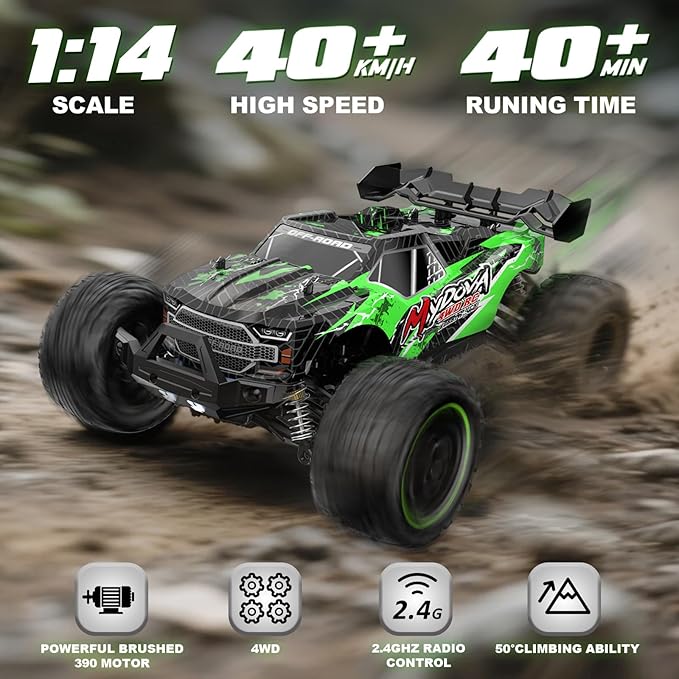 1:14 Scale RC Cars for Adults 40+KPH High Speed Remote Control Car RC Truggy 4x4 Off-Road Remote Control Truck All Terrain Waterproof Electric Car for Snow Sand Beach with 2 x 2S Batteries