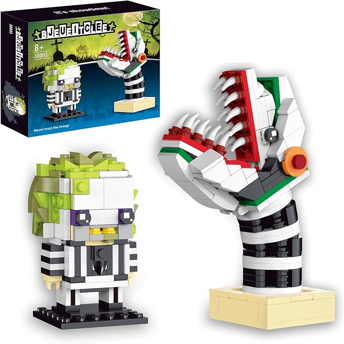 Horror Movie Collectible Figure Building Set Compatible with Lego for Adults 401Pcs Spooky Square Head Block Toy with Striped Monster Snake Gothic Desk Decor Gifts for Horror Fans