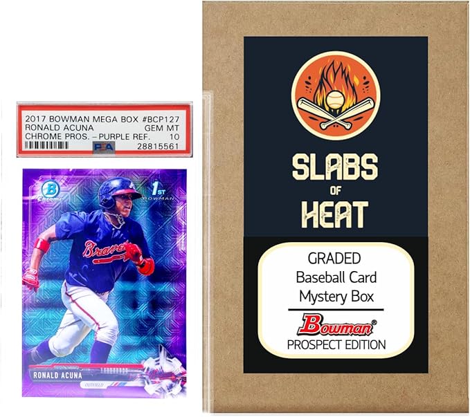 Graded Bowman Baseball Card Gift Box: Prospect Edition │ONE PSA/BGS Graded 10 9.5 or 9 Card │Potential Autographs &amp Numbered Refractors │Ideal Gift for Collectors &amp Baseball Fans │by Slabs of
