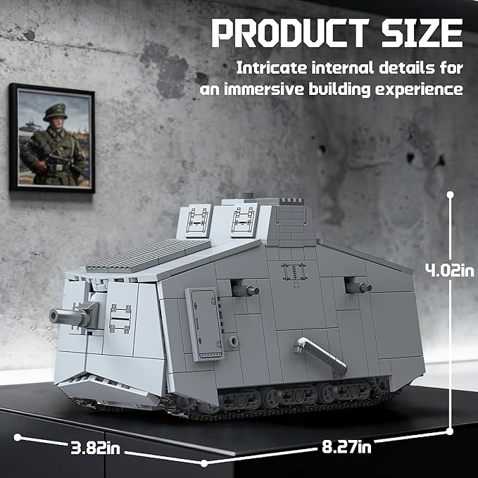 WW1 A7V Heavy Tank Building Sets German Army Military Vehicles Collectible Model for Adults Enthusiasts - 920PCS