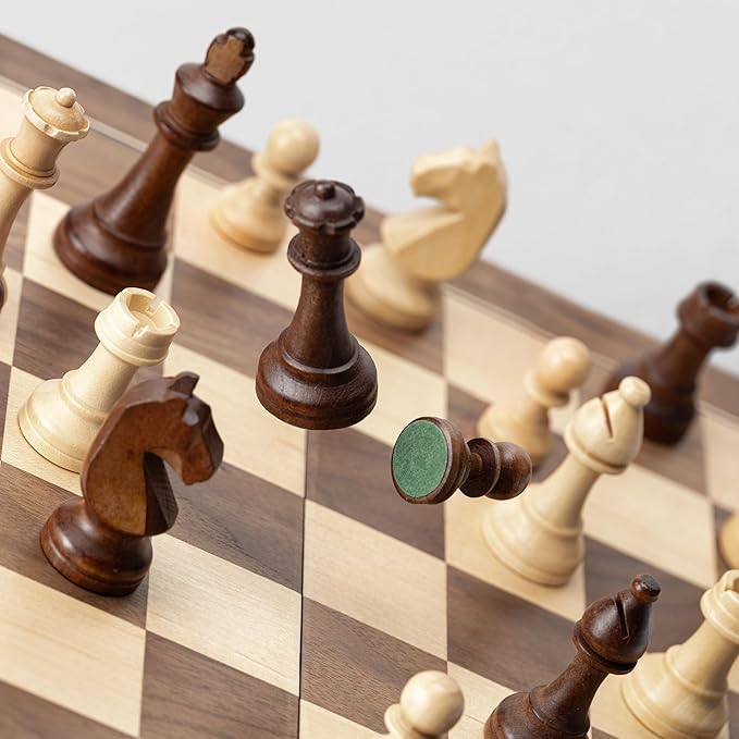 A&ampA 15 Magnetic Wooden Chess Set Handmade 3 King Height Staunton Chess Pieces with 2 Extra Queens Folding Portable Travel Game Set