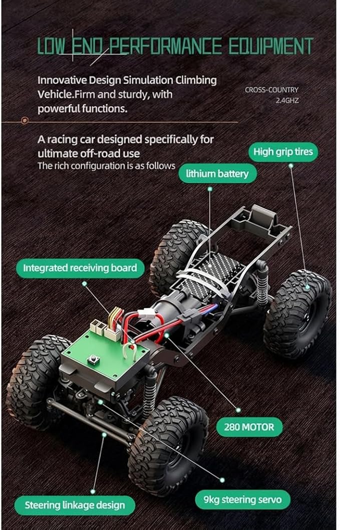 1/16 Scale RC Rock Crawler 2.4G Full-Proportional Pickup-Style RC Crawler 4x4 Remote Control Truck with high-Precision Bearings LED Lights Gift for Adults (HB-R1610/Blue)