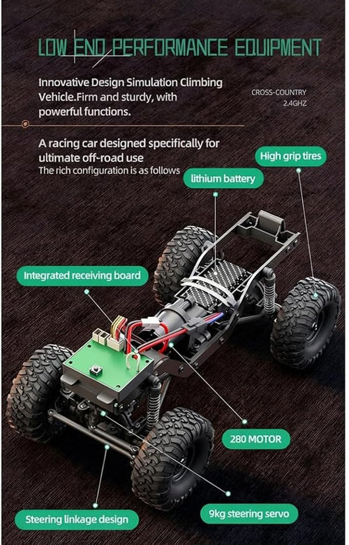 1/16 Scale RC Rock Crawler 2.4G Full-Proportional Pickup-Style RC Crawler 4x4 Remote Control Truck with high-Precision Bearings LED Lights Gift for Adults (HB-R1610/Blue)