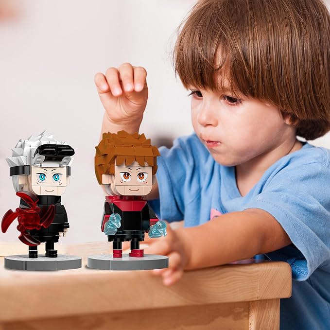 Jujutsu Kaisen - Satoru Gojo &amp Yuji Itadori Action Figure Buliding Toy Set - (460+ Pcs) Compatible with Lego Brickheadz - Rotatable Arm with Base for Disable - Gift for Anime Fans
