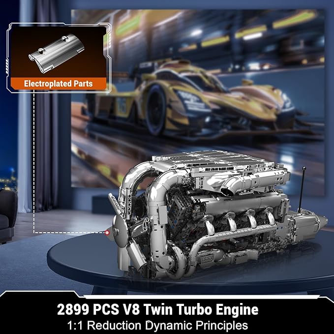 Mould King V8 Twin Turbo Engine Model Kit that Works - 2899+ PCS Build Your Own Visible Model Engine Kit for Adults with Motor and Battery Building Blocks for Adults DIY STEM Construction Toys