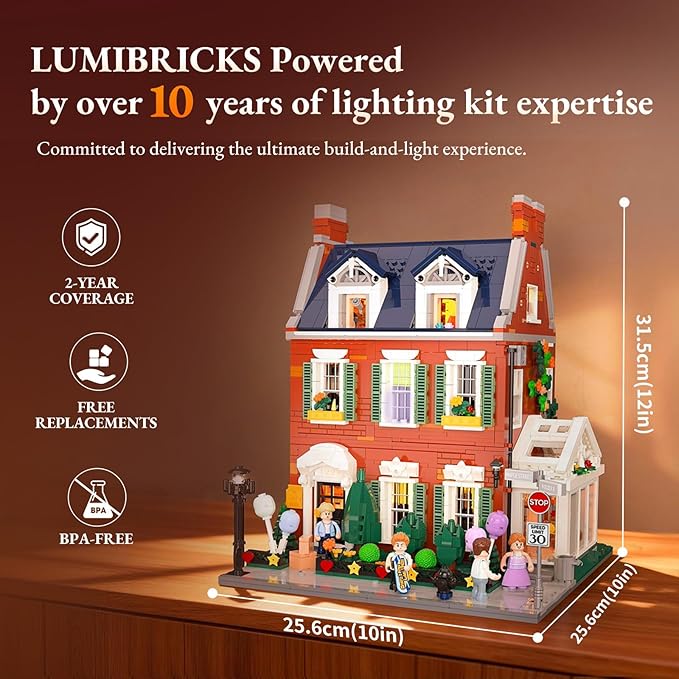 Redbrick Row House Lighting Building Bricks Set - City Town LED Light Modular Construction Model Collection Display Kit with Minifigures 2663 Pcs for Adults &amp Teens