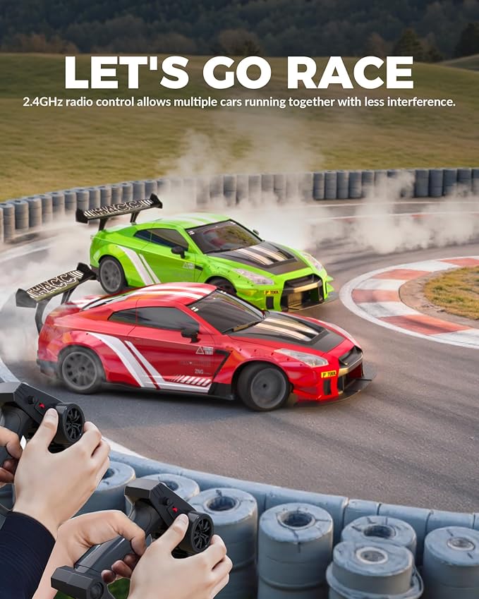 RACENT RC Drift Car 1:20 Scale Remote Control Car with LED Lights 2.4GHz 20KM/H 4WD High Speed RC Vehicle Racing &amp Drifting Tires Two Batteries Toy Idea Gift for Adults Boys Girls and Kids (R