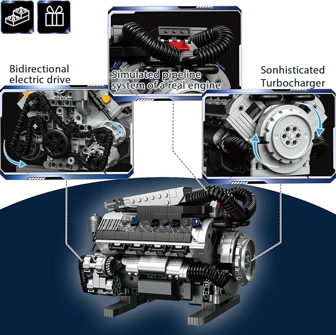 Working V8 Engine Model Building Kit Block-Compatible Physical Science Experiment STEM Toy Collectible Ornament and Creative Gift for Teens Aged 14+ and Adults(931 PCS)
