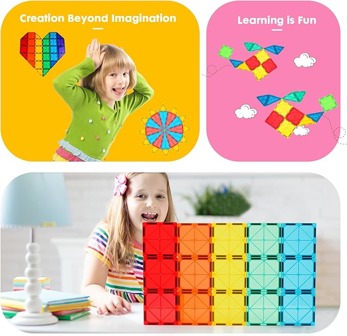Gemmicc Magnetic Tiles Deluxe 136 PCS Building Blocks Magnet Toys for Kids3D Magnet Puzzles Stacking Blocks for Boys GirlsHuge Set with 2 Cars